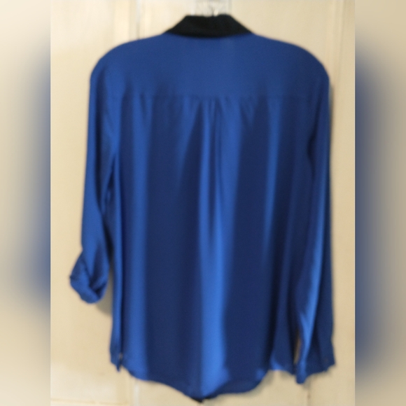 ANA Royal Blue & Black Button Down Blouse Size Large - Picture 2 of 5